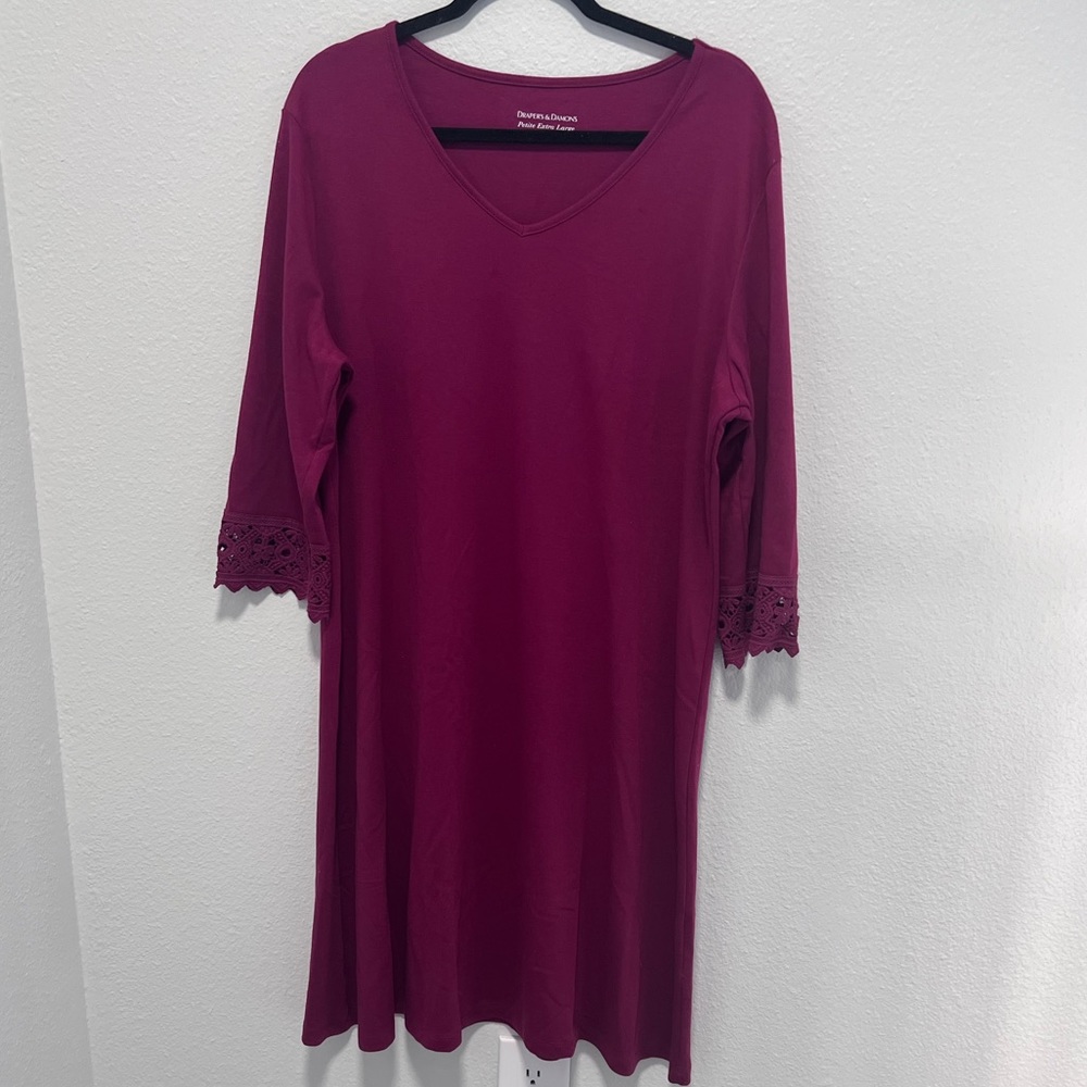 Draper’s&Damon’s Burgundy 3/4 Sleeve Dress with Lace Detail Size Petite XL